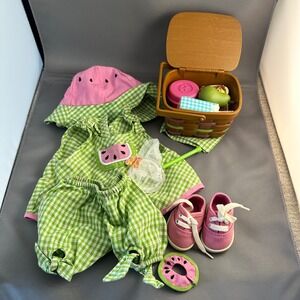 American Girl Bitty Baby Picnic Set Gingham Watermelon Outfit Basket Food Shoes